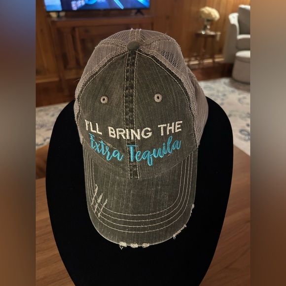 Trucker hat I’ll bring the extra tequila, grey, turquoise, and white vented hat - Picture 3 of 4